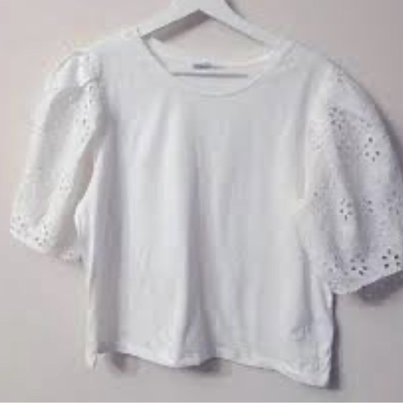 Zara White Eyelet lace ruffled sleeve Women's Top - Picture 1 of 6